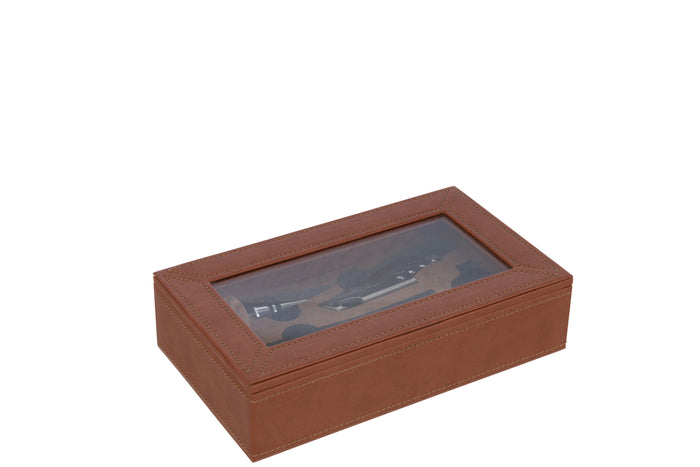 J-Line doos 6 wijnaccessoires - kunstleder - cognac