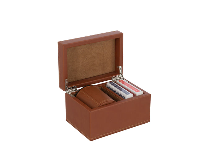 J-Line doos kaartspel - kunstleder - cognac