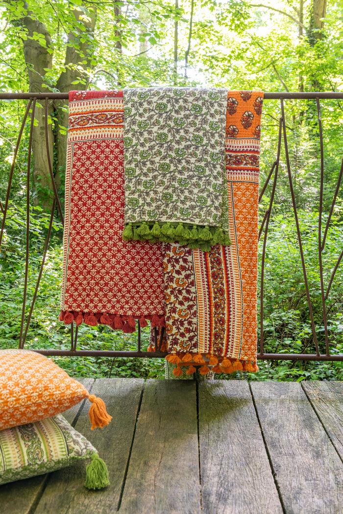 J-Line Plaid bloemen - katoen - rood - 180 x 130 cm