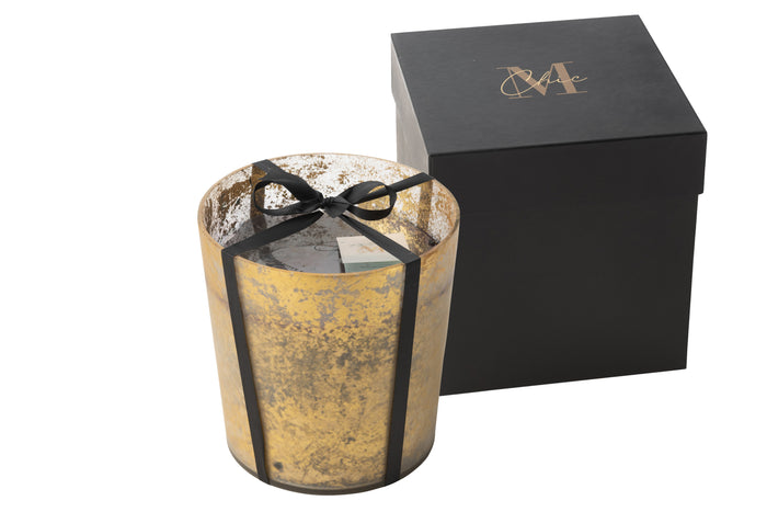 J-Line geurkaars M-Chic - Oud & Amber - glas - goud|zwart -