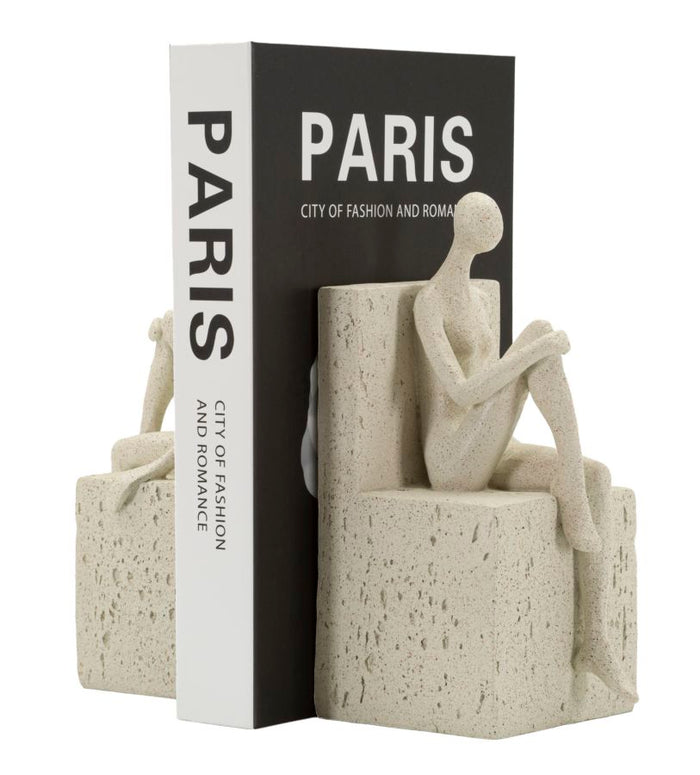 Crèmekleurige boekensteunen van hars, 24x10x20,5 cm