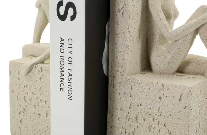 Crèmekleurige boekensteunen van hars, 24x10x20,5 cm