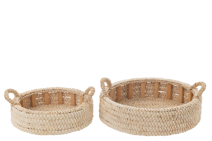 J-Line plateau Rond - riet - naturel - 2 stuks
