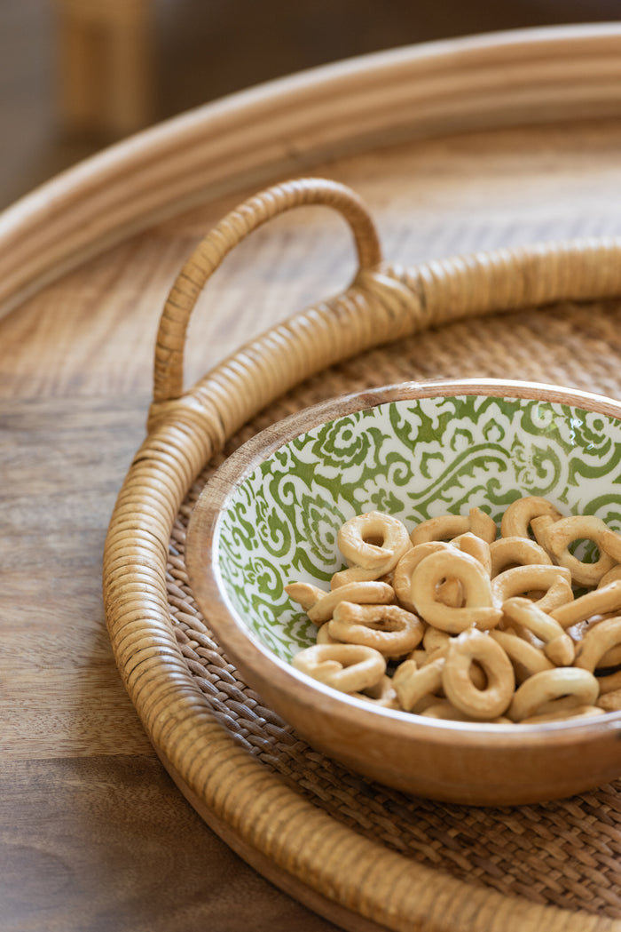 J-Line dienblad Ovaal - rotan|metaal - naturel - 3 stuks