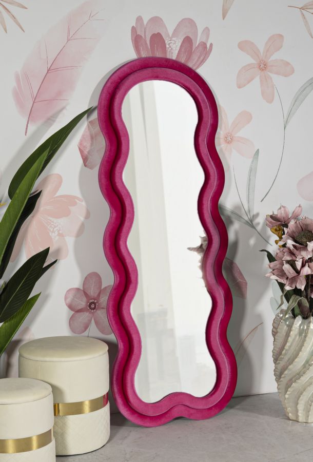 Wandspiegel met fuchsia fluwelen lijst, 60x4x160 cm