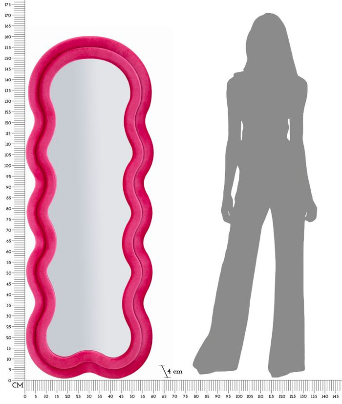 Wandspiegel met fuchsia fluwelen lijst, 60x4x160 cm