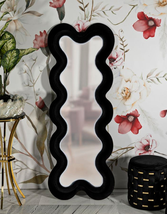 Wandspiegel met zwarte fluwelen lijst, 58x4x160 cm