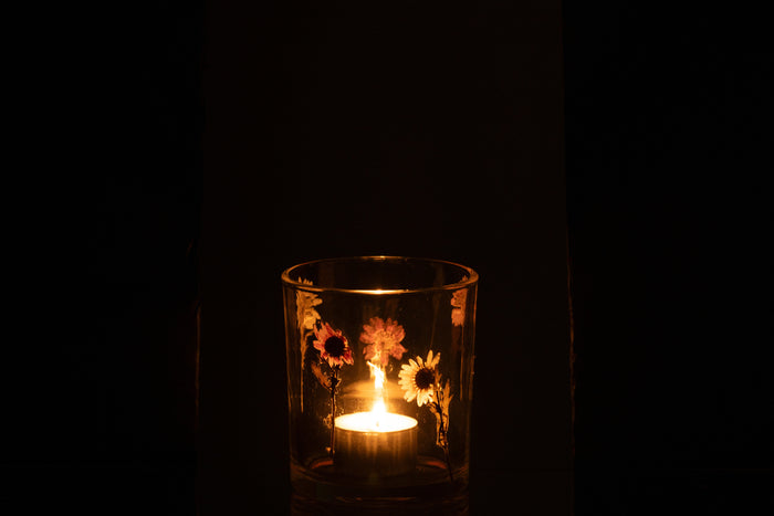 J-Line theelichthouder Peggy Bloemen - glas - transparant - small