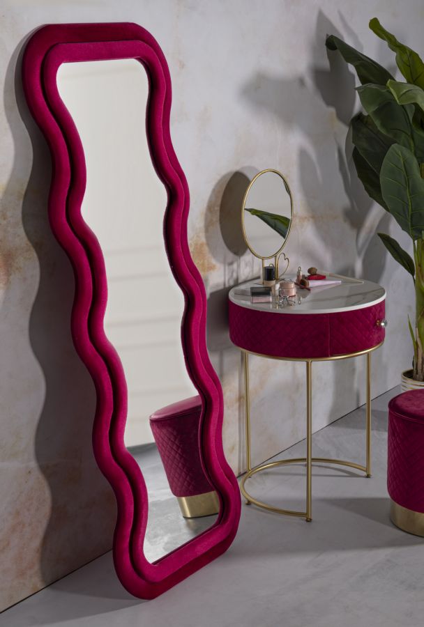 Fuchsia fluwelen wandspiegel 60x6x160 cm