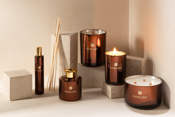 J-Line geurkaars Excellent - Siberia Fir - glas - bruin - medium - 80U