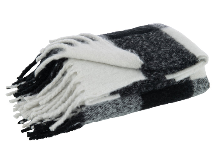 J-Line plaid Tegels - polyester - zwart|wit - 152 x 127 cm