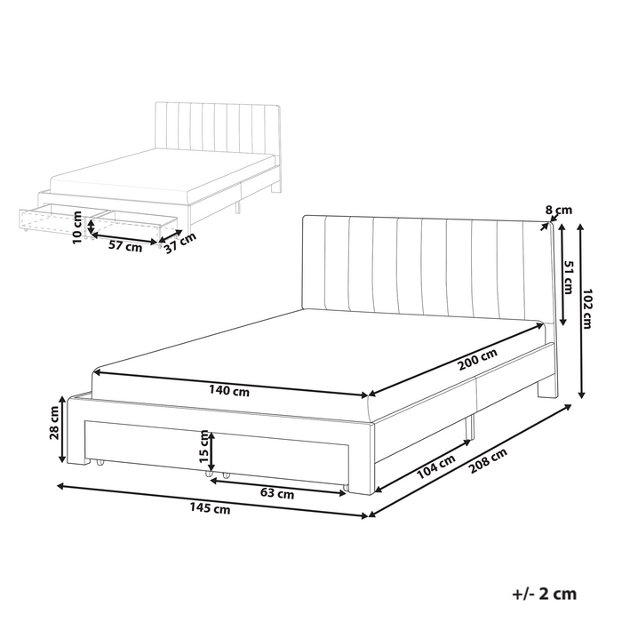 Beliani-LONZAC-Bed met opbergruimte-Taupe-140 x 200 cm-Fluweel