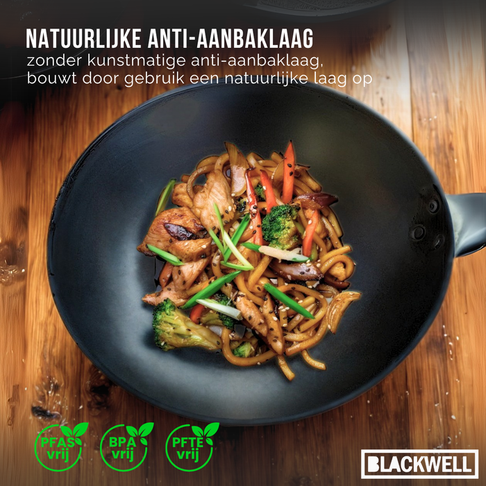 Blackwell Pannenset Voccelli Carbonstaal - Koekenpan ø 28 cm & Wokpan ø 30 cm - zonder anti-aanbaklaag - 2 Delig