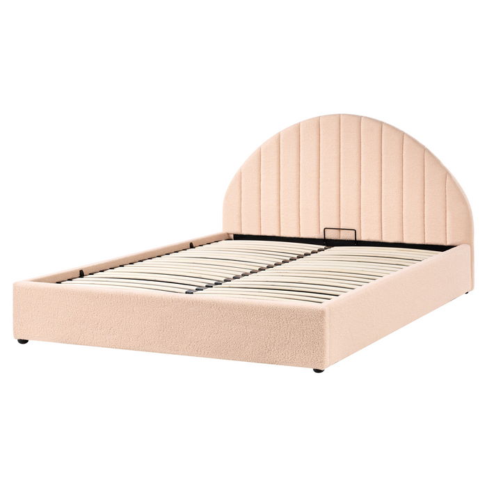 Beliani-CHADENET-Bed met opbergruimte-Perzikroze-160 x 200 cm-Bouclé
