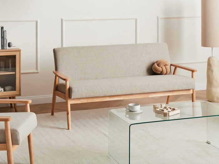 Beliani - ESRUM - Driezitsbank - Grijs|Lichtbruin- Polyester