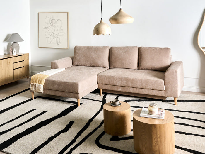 Beliani-NUBORG-Hoekslaapbank 3-zits-Lichtbruin-Rechtszijdig-Chenille