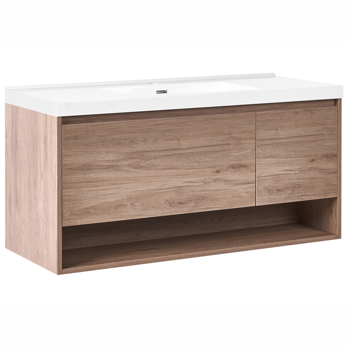 Beliani-UMAYO-Wandgemonteerd meubel met wasbak-Lichtbruin-120 cm-MDF