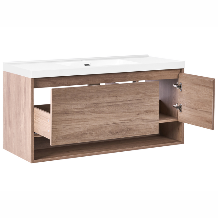 Beliani-UMAYO-Wandgemonteerd meubel met wasbak-Lichtbruin-120 cm-MDF