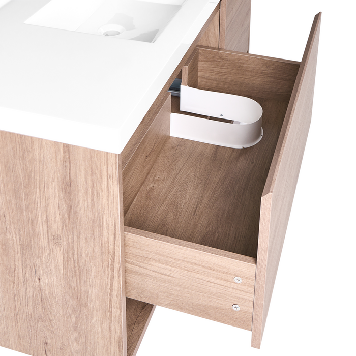 Beliani-UMAYO-Wandgemonteerd meubel met wasbak-Lichtbruin-120 cm-MDF