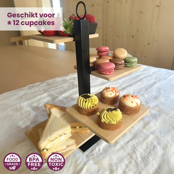 Cookinglife Etagere 4 Laags | Serveertoren + Schaaltje - Zwart Metaal