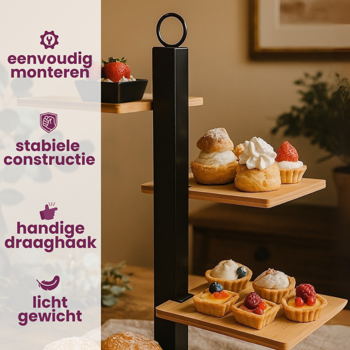 Cookinglife Etagere 4 Laags | Serveertoren + Schaaltje - Zwart Metaal