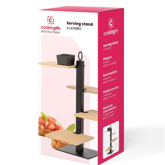 Cookinglife Etagere 4 Laags | Serveertoren + Schaaltje - Zwart Metaal