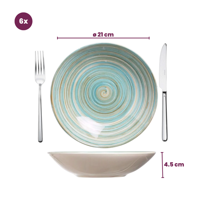 Cosy & Trendy Diepe Borden Turbolino Blauw ø 21 cm - 6 stuks