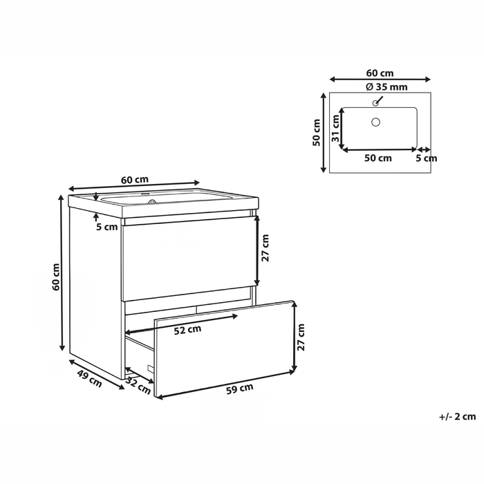 Beliani-LAGOA -Wandgemonteerd meubel met wasbak-Lichtbruin-60 cm-MDF