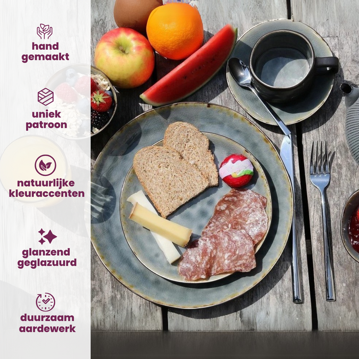 Cosy & Trendy Ontbijtborden | Dessertborden - Laguna Blue Grey - 20 x 16 cm - 4 Stuks