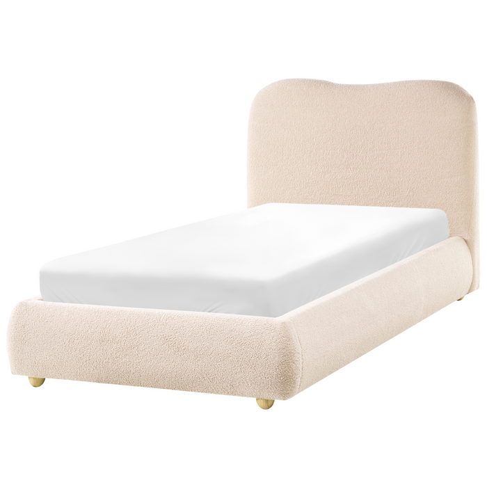 Beliani-BLAGNAC-Bed met opbergruimte-Lichtbeige-90 x 200 cm-Bouclé