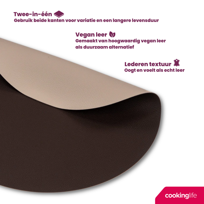 Cookinglife Placemats - Dubbelzijdig - Bruin | Zand ø 38 cm - 6 Stuks