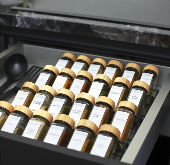 XIVADA Glazen kruidenpotjes vierkant - Stickers - Bamboe - 24 stuks