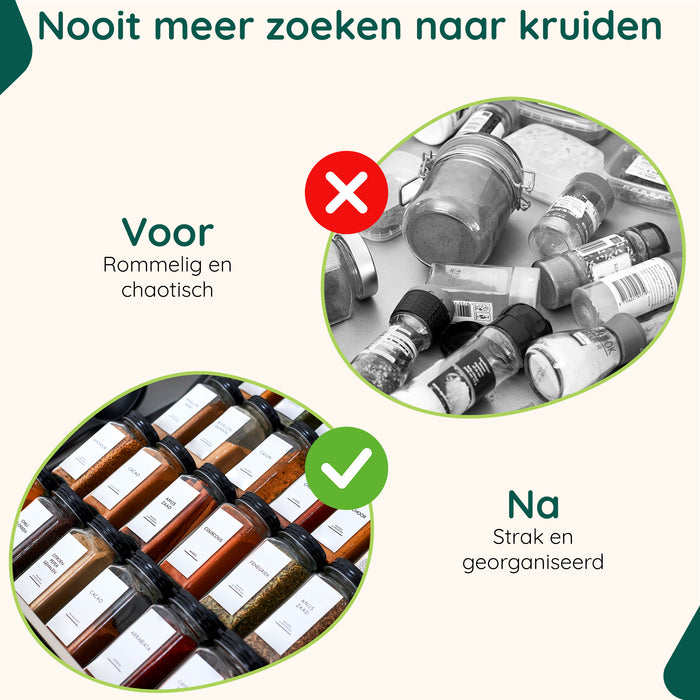 XIVADA Glazen kruidenpotjes vierkant - Stickers - Zwart - 24 stuks