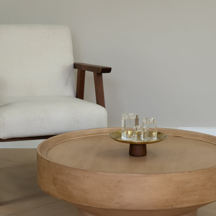 QUVIO Schaal op voet - Etagère - Metaal - Hout - 22x8 cm - Goud