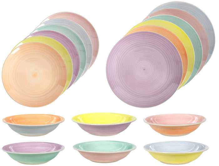Cookinglife Serviesset Pastel Harmony 18-delig | 6 personen - 6 dinerborden, 6 ontbijtborden en 6 kommen
