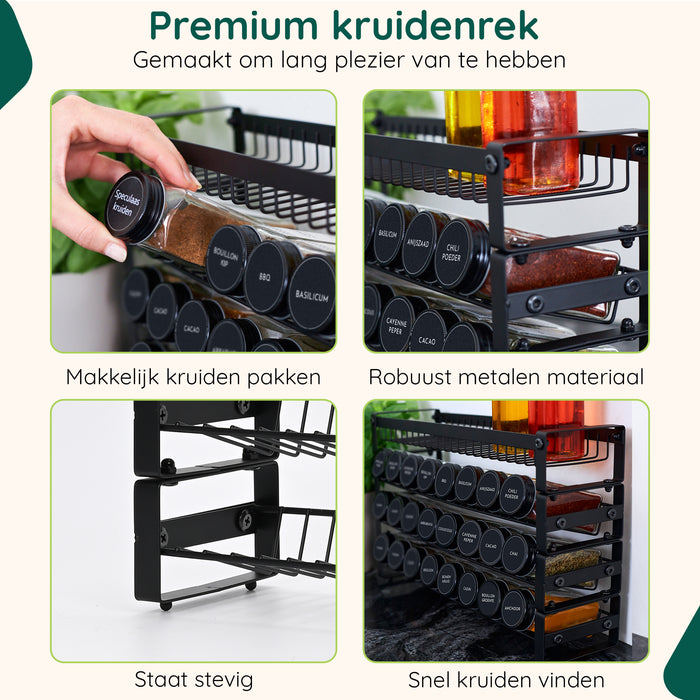 XIVADA Kruidenrek Oliv - Staand - Staal - 24 potjes - 4 Laags - Zwart