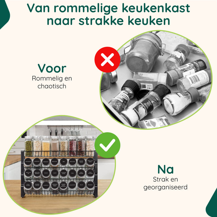 XIVADA Kruidenrek Oliv - Staand - Staal - 24 potjes - 4 Laags - Zwart