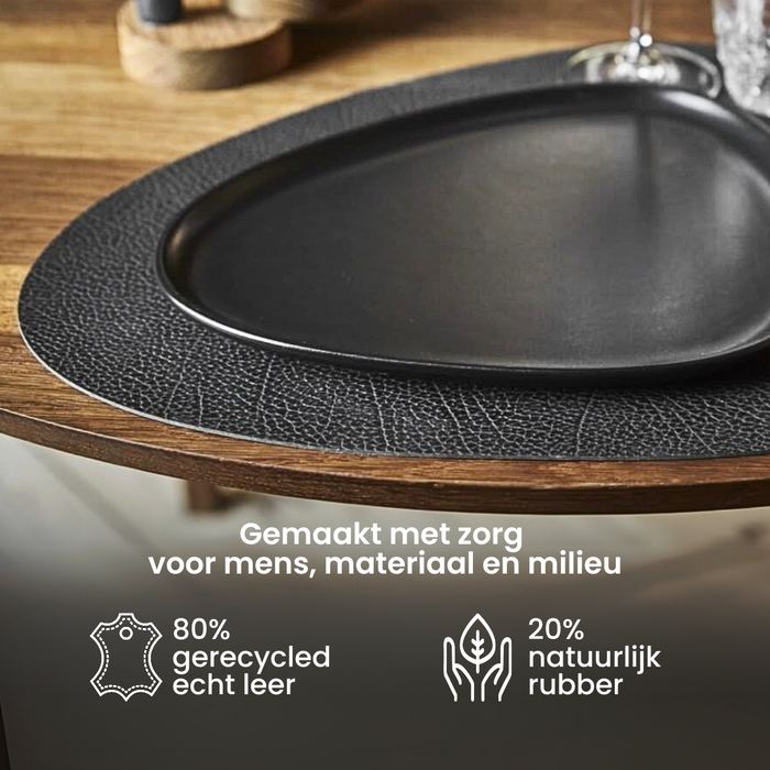 LIND DNA Onderzetters Hippo - Leer - Anthracite Grey - 13 x 11 cm - 4 Stuks