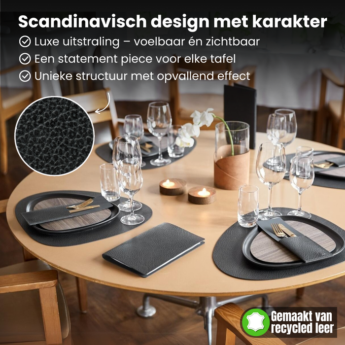 LIND DNA Onderzetters Hippo - Leer - Anthracite Grey - 13 x 11 cm - 4 Stuks