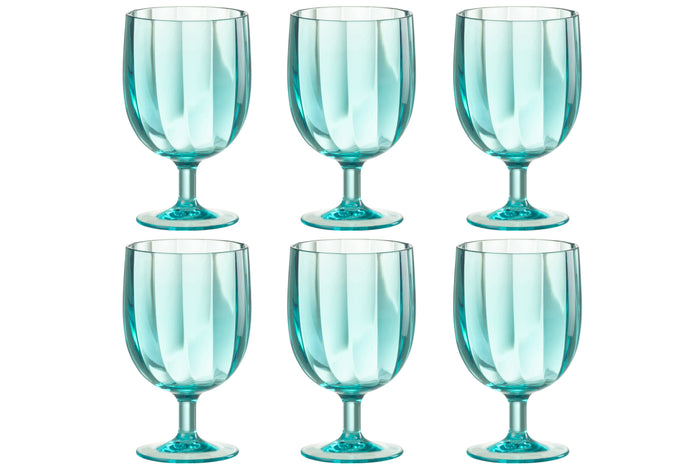 J-Line wijnglas - plastic - blauw - 6 stuks