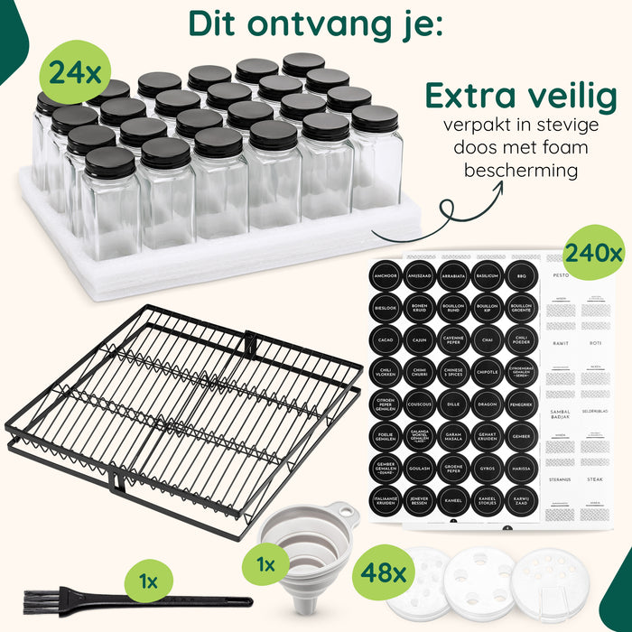 XIVADA Kruidenrek met 24 potjes - Organizer lade liggend - Met labels