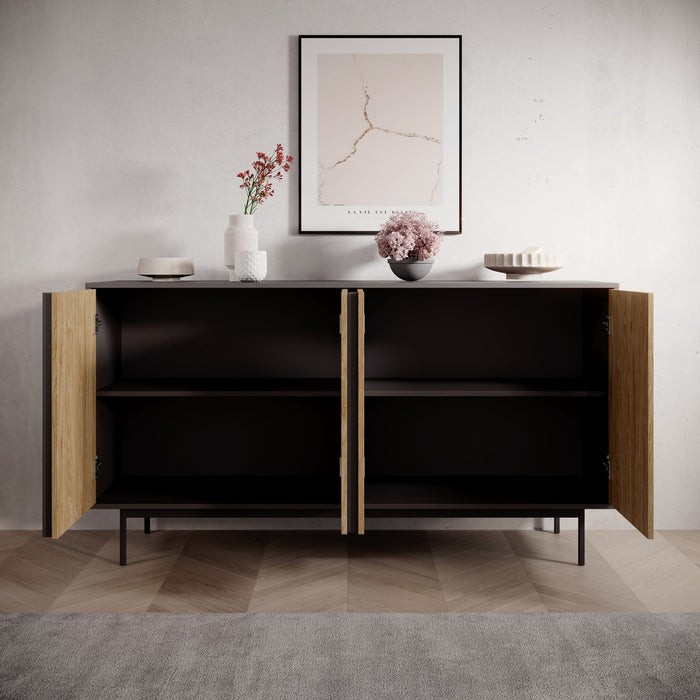 Meubella - Antigo - Dressoir - Eiken|Antraciet - 163x43x87 cm