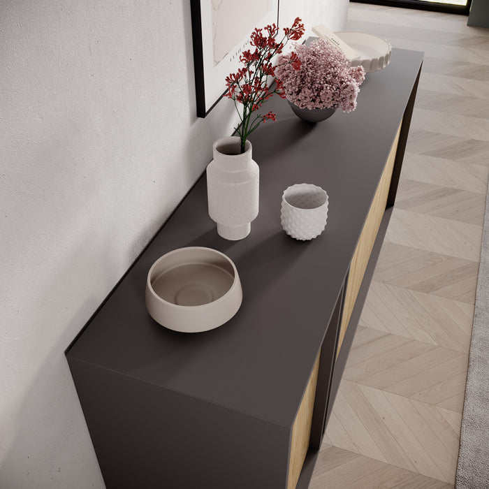 Meubella - Antigo - Dressoir - Eiken|Antraciet - 163x43x87 cm