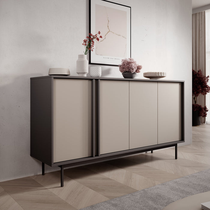 Meubella - Antigo - Dressoir - Beige|Antraciet - 163x43x87 cm