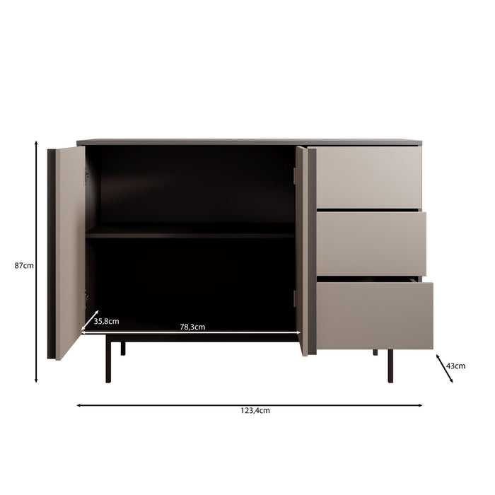 Meubella - Antigo - Dressoir - Eiken|Antraciet - 123x43x87 cm