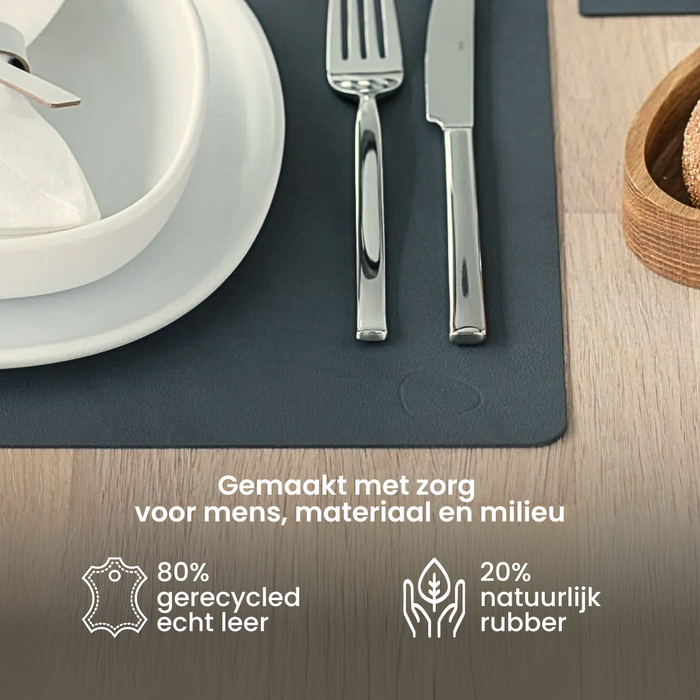 LIND DNA Placemats Nupo - Leer - Anthracite - 45 x 35 cm - 2 Stuks