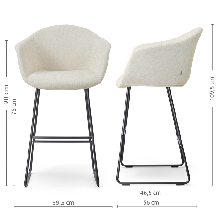 Nolon Nino-Otis Barkruk Cotton Beige - met Armleuning - Zwart - 75 cm