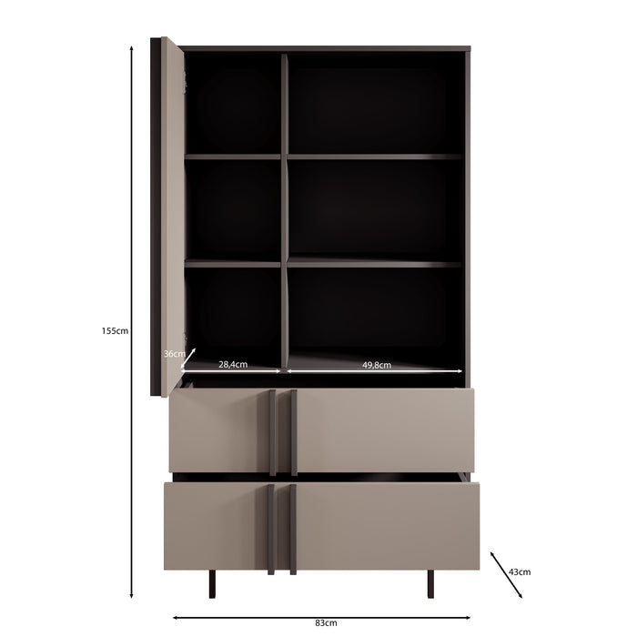 Meubella - Antigo - Boekenkast - Beige|Antraciet - 83x43x155 cm