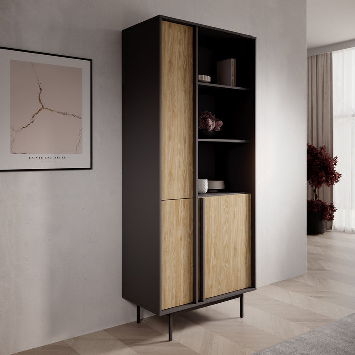 Meubella - Antigo - Boekenkast - Eiken|Antraciet - 83x43x195 cm