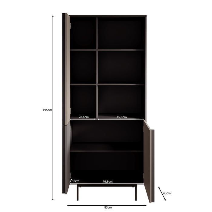 Meubella - Antigo - Boekenkast - Eiken|Antraciet - 83x43x195 cm